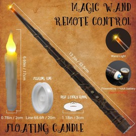 Flameless Candles with Wand, Floating LED Candle, 12 PCs Magic Hanging Candles With Wizard, Flickering Light Battery Operated Candlesticks for Christmas Home Classroom Birthday Party Church Decor