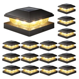 VOLISUN 4x4 Solar Fence - Post Cap Lights 16pack Outdoor Waterproof, Black Deck Post Cap Light with Warm White,for 4x4 Wooden/4x4 Vinyl