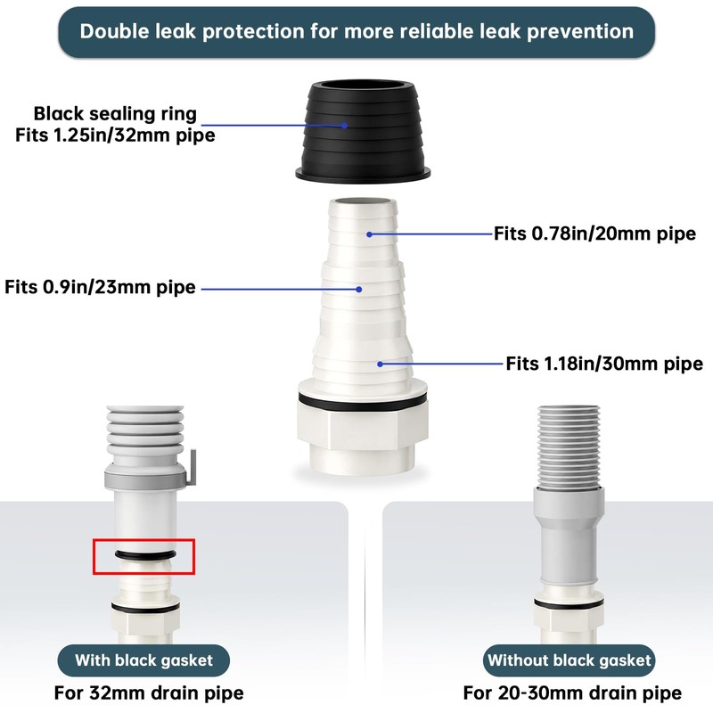 QruiLanTu Universal Drain Pipe Connector,Washing Machine Drain Hose Extension Fitting,with