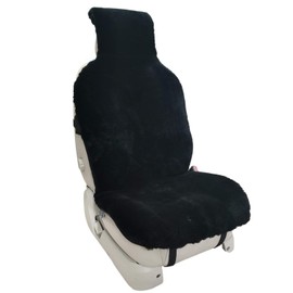 Champlus Automotive Sheepskin Seat Cover, Genuine Australian Sheep Skin, Universal Fit & Airbag Compatible, 1pc, Black
