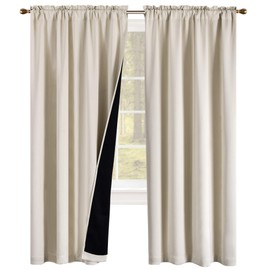 KEQIAOSUOCAI 100 Pct Blackout Curtains with Black Liner for Bedroom - Thermal Insulated Curtains for Living Room - Noise Reducing Drapes 42 Inch Width x 84 Inch Length(Cream Beige Set of 2 Panels)