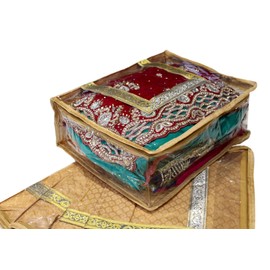 Mehek Set of 5 Large Storage Garment Bag Saree Sari Bag Clothes Lengha Bag Wardrobe organiser Indian wedding gift packing - Gold