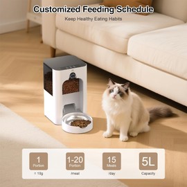 Smart Automatic Cat Feeder with 1080P Camera & Laser Toy, 5G WiFi 5L Pet Feeder for Cats & Dogs, Night Vision, Motion Detection, 2-Way Audio, APP Control, Timed Dry Food Dispenser