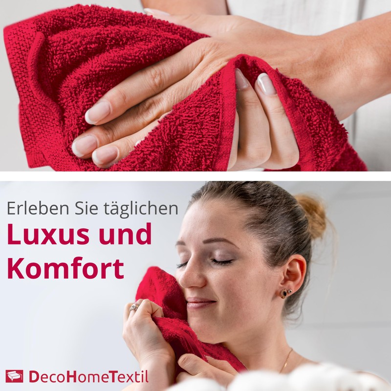 DecoHomeTextil Hand Towel Set, 6 Guest Towels in Bordeaux Red,