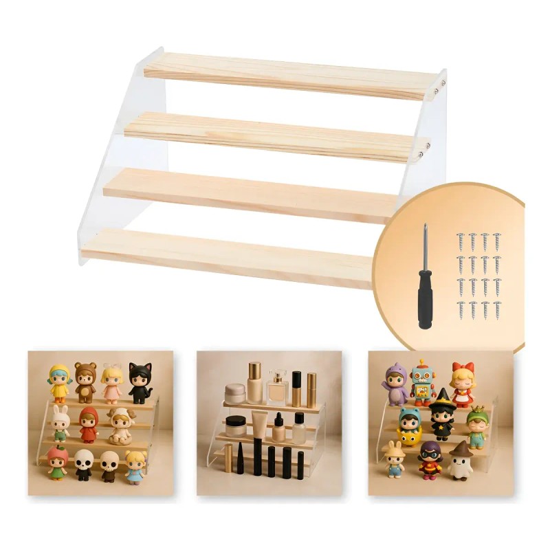Organizador De Maquillaje Acrílico Panel De Madera 4 Capas