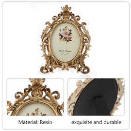 Retro Photo Frame Vintage Golden Flower Picture Frame Oval Antique Photo Frames Table Top Photo Display Decor 7 in for Home Office Diy Frame