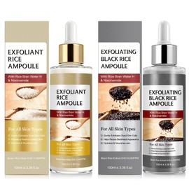 Rice Peel Shot Glow Rice Ampoule Duo, White And Black Rice Exfoliant For Face And Body, Peel Shot Glow Exfoliating Serum For All Skin Types, Gentle Peel + Pore Minimizing & Deep Hydration, 2pcs
