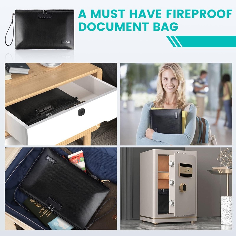 Fireproof Document Bag with Lock, 36 x 25 cm Wallet
