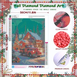 xackcme Red Truck Diamond Painting Kits for Adults, Christmas Diamond Art Kits for Adults, Round 5D Aurora Gem Art Kit for Adult DIY Crafts Kit Gift Home Wall Decor Gifts (16x12 inch)