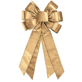 Vintage Champagne Wreath Bow - 20 * 11in Golden Edged Velvet Tree Topper Ornament for Xmas Winter Home Decor