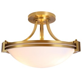 Bektas Semi Flush Mount Ceiling Light Fixture 12inch Brushed Gold Light Fixture with Milk Glass for Bedroom Kitchen Bathroom Hallway Foyer Dinning Room Hall Entryway