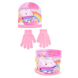 Gabby's Dollhouse Autumn/Winter Hat + Scarf + Gloves Set, for Girls (Pink, 54), pink