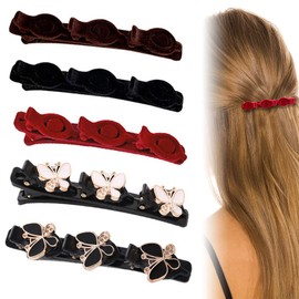 Pack of 5 Sparkling Crystal Stone Braided Hair Clips Satin Fabric Elegant Hair Clips for Women Girls for Thick Hair