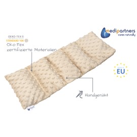Medi Partners Cherry Stone Cushion 60 x 20 cm, 800 g, Minky 5-Chamber Grain Cushion, Large Eco Natural Heat Cushion, Cold Therapy Cushion, Removable Cover (Beige)