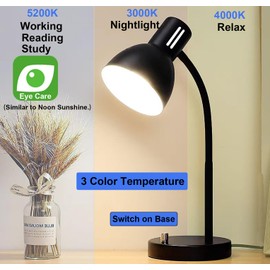 AFORTLO LED Desk Lamp,3 Color Temperature Changeable Table Lamp,Flexible Gooseneck Eye-Caring Book Reading Light for Home Office, Study, Nightlight with Bulb (Matte Black)