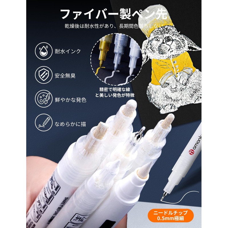 White Pen, aninako, White Marker, Extra Fine Point, 0.5mm, 3