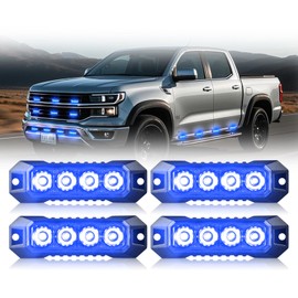 Nrgedzam 4PCS Emergency Strobe Lights, 4-LED Strobe Lights Hazard Beacon Strobe Lights Flashing Warning Grill Lights Strobe Lights for Trucks Car Bus (Blue)