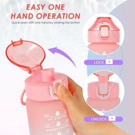 SUPPRUI Kinder Trinkflasche Auslaufsicher Wasserflasche 600ml, Trinkflasche mit Zeitmarkierungen Schule und Sport Flasche Tritan Wasserflasche BPA frei mit 1-Klick Verschluss