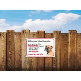 AdriLeo Sign – Caution Boxer – Welcome Dear Burglars – (20 x 30 cm) / Achtung Familienhund Wachhund German Dog Robust Durable UV-Resistant Weatherproof Warning Sign