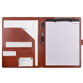 VANRA Padfolio Clipboard Folder Leather Portfolio Binder Organizer Interview Resume Folder for Papers Legal Document A4 Letter Size Writing Pad Notepad Clip Boards with Business Card Holder (Brown)