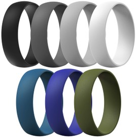 ThunderFit Silicone Wedding Rings Unisex, Rubber Engagement Bands 6.3mm Wide 1.65mm Thick - 1/2/3/4/5/6/7 Variety Multipack