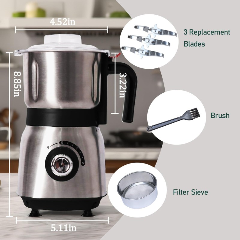 Electric Grinder for Kitchen - 500W Grain Mill with 3