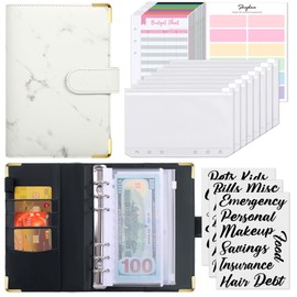 SKYDUE Budget Binder, Money Saving Binder with Zipper Envelopes, Cash Envelopes and Expense Budget Sheets for Budgeting (White/Black)
