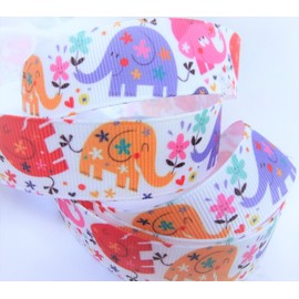 ABCD Grosgrain Ribbon - Colorful Elephant Print 7/8 Inch Wide - 10 Yards Hair Bows and Crafts!