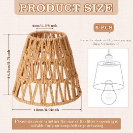 Tujoe 6 Pcs Small Rattan Bell Lamp Shade Boho Handwoven Barrel Rattan Lamp Shade Chandelier Shades Replacement for Table Floor Lamp Wall Sconces Pendant Light Fixtures, 5.9" H x 5" D, 1.53" Fitter