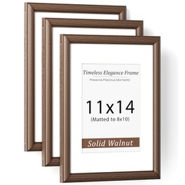 Natural Walnut 11x14 Picture Frames Mat to 8x10 Picture Display Set of 3,Original Wood Handcrafted 11x14 Diploma Frame with Tempered Glass Graduation Family Wedding Certificate Photo Wall Mounted