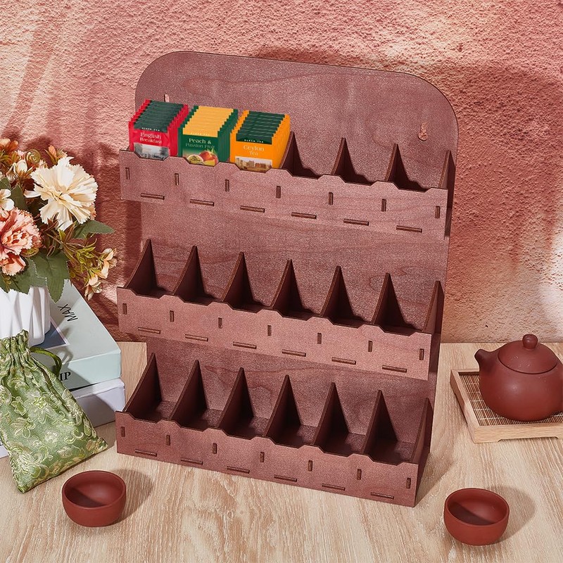 UNICRAFTALE 3-Tier Wood Tea Bag Holder 3 Sizes Brown Vertical