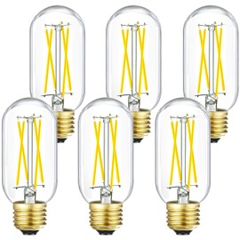 Leools T14 LED Bulb,6W E26 LED Bulb Dimmable Equivalent E26 Bulb 60 Watt,Neutral White 4000K E26 Edison Bulb,AC120V,650lm,CRI90,Clear Glass,Tubular Light Bulb,ETL Listed,Pack of 6