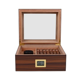 CIGAROL Cigar Humidor, Glass Top Desktop Humidor Case with Digital Hygrometer & Humidifier, Spanish Cedar Wood Lining Humidor Box, Holds 30 Cigars, Holiday Gift for Men