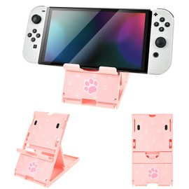 DLseego Stand for Switch and Switch OLED and Switch Lite Console, Non-Slip, Adjustable, Theme Playstand, Foldable, Compact Holder Stand, Cat Paw