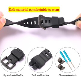 Resin Strap Replacement for Casio Protrek PRG-300 PRW-6000 PRW-6100 With Connector, PRW-3000 PRW-3100 Watch Band for Men and Women (Black strap black buckle)