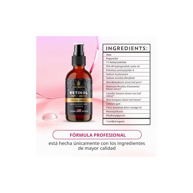 Retinol serum for skin (2oz) with Hyaluronic Acid + Vitamin