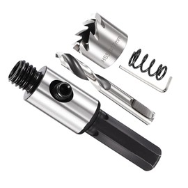 METALLIXITY Hole Saw Kit 17mm (21/32"), 4341 High Speed Steel Hole Cutter with Center Drill Bit, Hex Key and Spring - for Soft Metal, Wood, Plastic, Plasterboard, PVC Boards. Silver