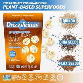 Drizzilicious - Mini Tortas de Arroz Sabor Pastel de Cumpleaños - Crujientes de Arroz, Aperitivo Saludable para Adultos y Niños, Tortas d...