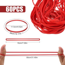 XRXYMQ Rubber Rings Pack of 60 Rubber Bands 180 x 3 mm Red Large Rubbers Durable and Tear-Resistant Household Rubber Reusable Rubber Ring for Household Rubber Crafts Office School Supplies