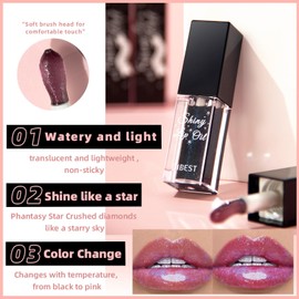 Colour Changing Lip Oil Long Lasting Nutritious Moisturizing Lip Gloss Hydrating Plumping Lip Gloss, Light Texture No Greasy Lip Care Lip Balm Lip Oil Tint For Women Girls Pink Lips