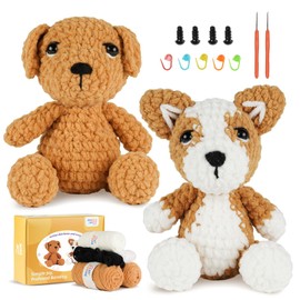 MOREJMTT Crochet Kit for Beginners, Learn to Crochet, Include Easy Knitting Soft Yarn, Step-by-Step Video Tutorial, Hook, Holiday Birthday Gift for Adults and Kids(2 Pack Dog)