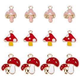 SUNNYCLUE 1 Box of 60 Red Mushroom Pendants Mushroom Pendants Gold Enamel Food Plants Fairy Pendant Spring Pendant for Jewellery Making DIY Pendant Necklaces Earrings Bracelets Bas
