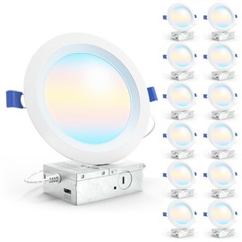 Sunco 12 Pack 6 Inch LED Recessed Light, Ceiling Canless Recessed Lights, Baffle Trim, 1200 LM, 14W, Selectable CCT 2700K/3000K/4000K/5000K/6000K, Dimmable with Junction Box