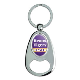 GRAPHICS & MORE Geaux Tigers LSU Keychain Chrome Metal Spinning Oval Bottle Opener