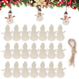 20PCS Wooden Christmas Tree Decorations, Christmas Crafts for Kids, Baubles Christmas Decorations, Wood Tags Ornaments with 20PCS Twines Ropes for Hanging Xmas Tree Decor&Art Crafts DIY Gift (Snowman)