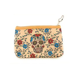 Occasions Gift Giving 7.5" Sugar Skull Theme Zipper Cosmetic All Purpose Bag (Beige)