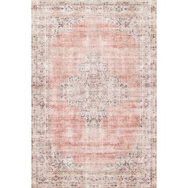 Alwoligag Washable Vintage Large Area Rug 6x9 Bedroom Living Room Non-Slip Large Rug Soft Easy to Clean Boho Style Large Rug (Pink Rug)