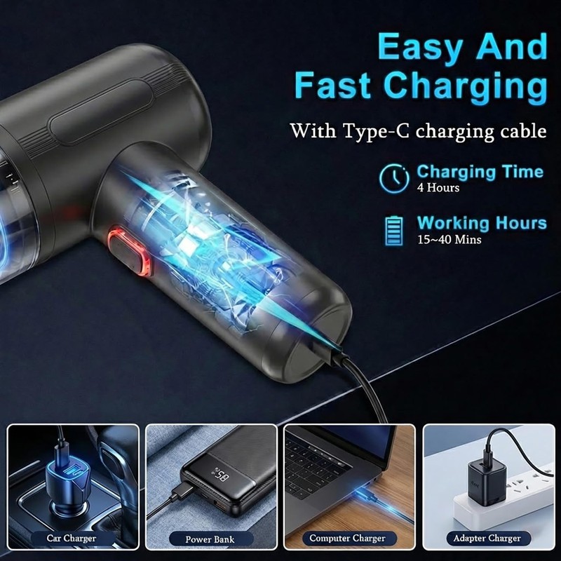 Handheld Car Vacuum Cordless Interior Cleaner, 20000Pa Suction & Air