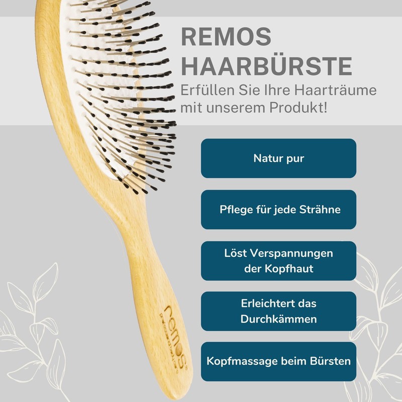 Remos Narrow Hair Brush with Steel Pins and Nubs, Suitable