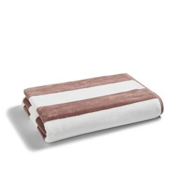 Christy Ice Cream Stripe Beach Towel | Extra Large | Sand Free | 100% Cotton | Luxury Super Soft Velour Front | Quick Dry Towelling Rear | 100cm x 180cm | Choc Chip Brown Cream